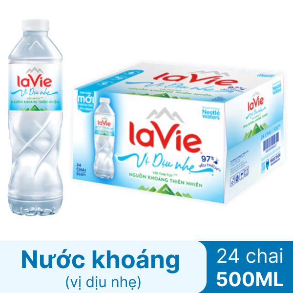 Thùng 24 chai Nước suối LaVie 500ml vị dịu nhẹ