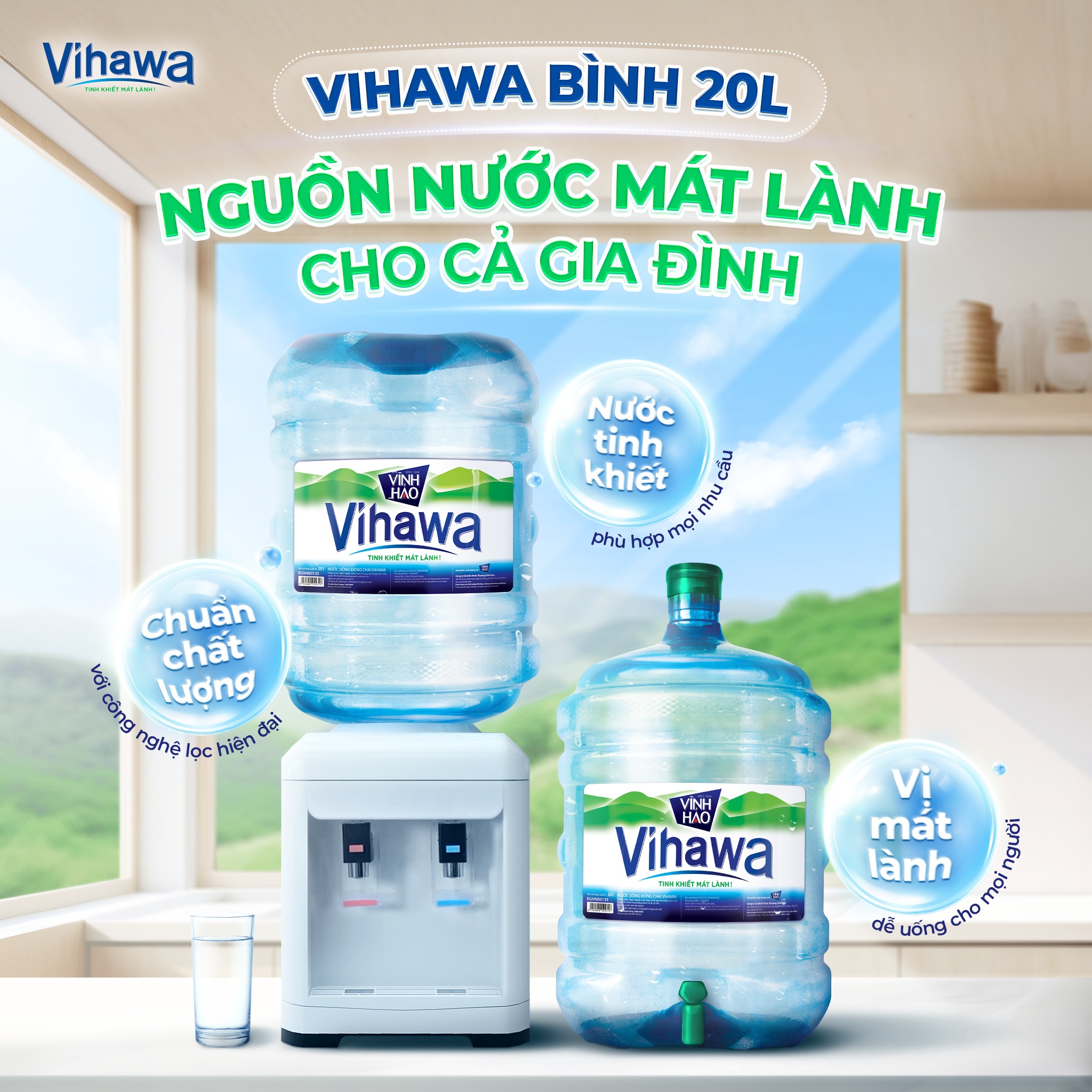 Nước bình Vihawa 20l chính hãng Vĩnh Hảo - Nguồn nước tinh khiết an toàn và tiết kiệm